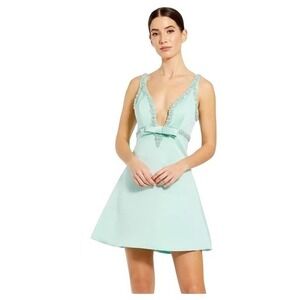 IEENA for MAC DUGGAL Mint Green‎ Beaded Bow Party Mini Dress Size 4 NWT